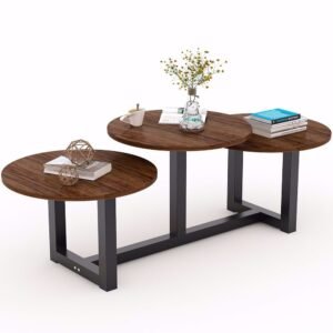 Amine Center Table in Black and Walnut Finish