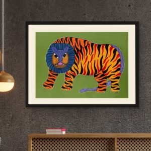 HANDMADE GOND ART CANVAS PAINTING OF OUR NATIONAL ANIMAL ? TIGER
