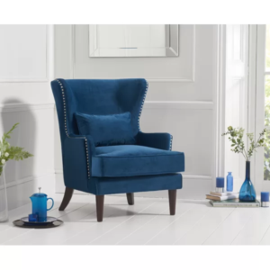 Eva Lounge Chair in Blue Color Velvet