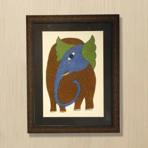 HANDMADE CANVAS PAINTING OF ELEPHANT IN BEAUTIFUL GOND ART STROKES