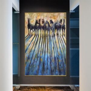 Framed Horses Painting with Beautiful Abstract Art on Oil Canvas MODERN ART