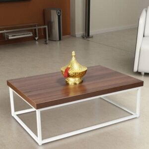 Jemson Center/Coffee Table in White Color with Brown Wooden Top