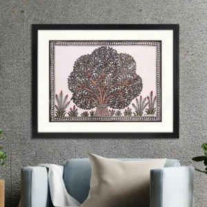 Evergreen Tree In Madhubani Art Strokes