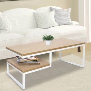 Marlet Center Table in White Color with Beige Wooden Top